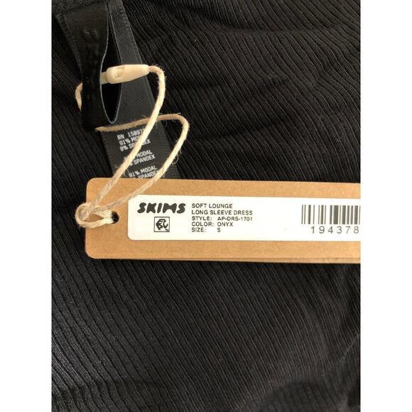 SKIMS Soft Lounge Dress Long Sleeve Square Neck Bodycon Maxi Onyx Black NWT S - Picture 8 of 10